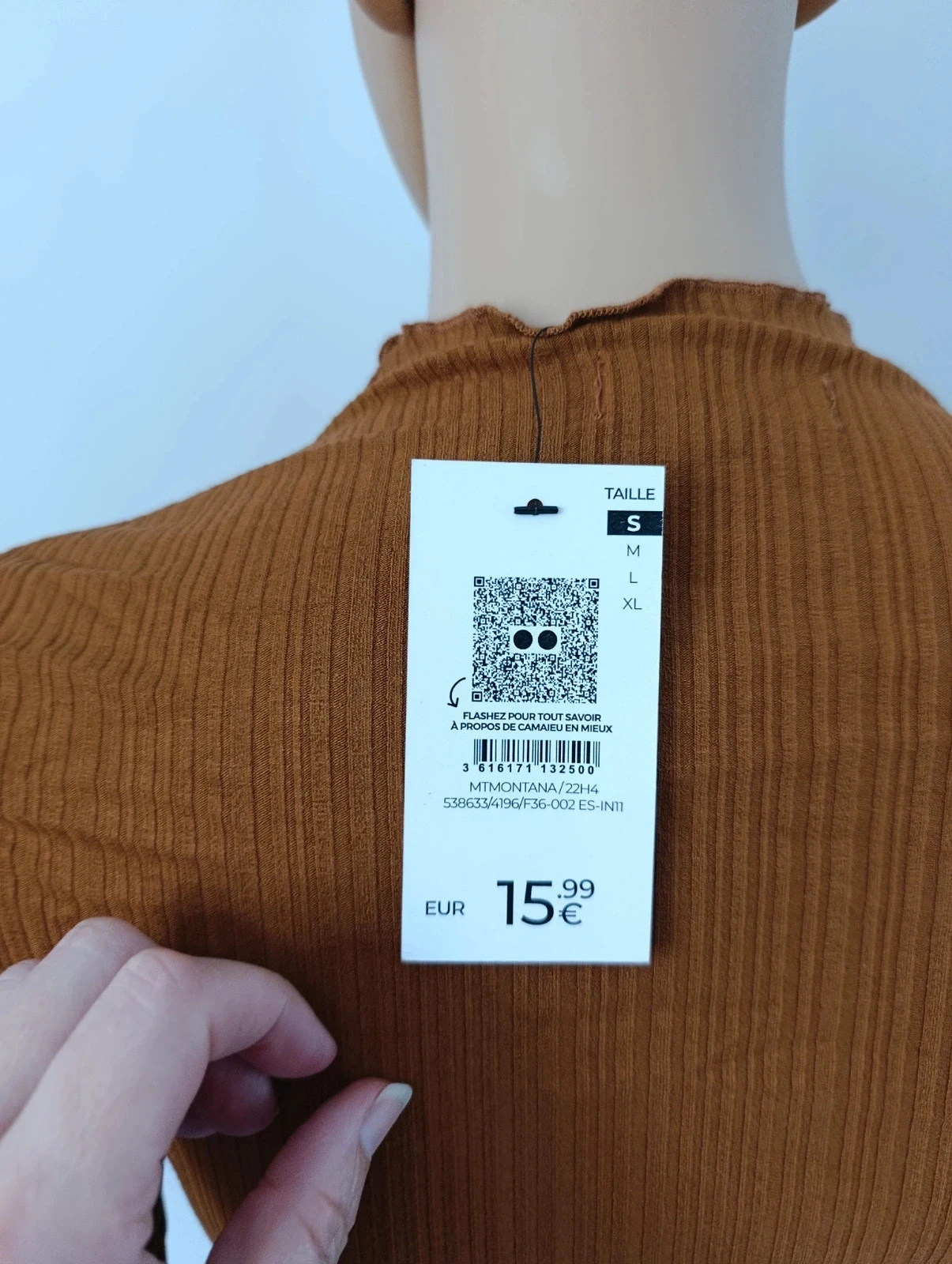 Geribbelde top Camaïeu bruin hoge hals lange mouwen S NIEUW met label – photo 8